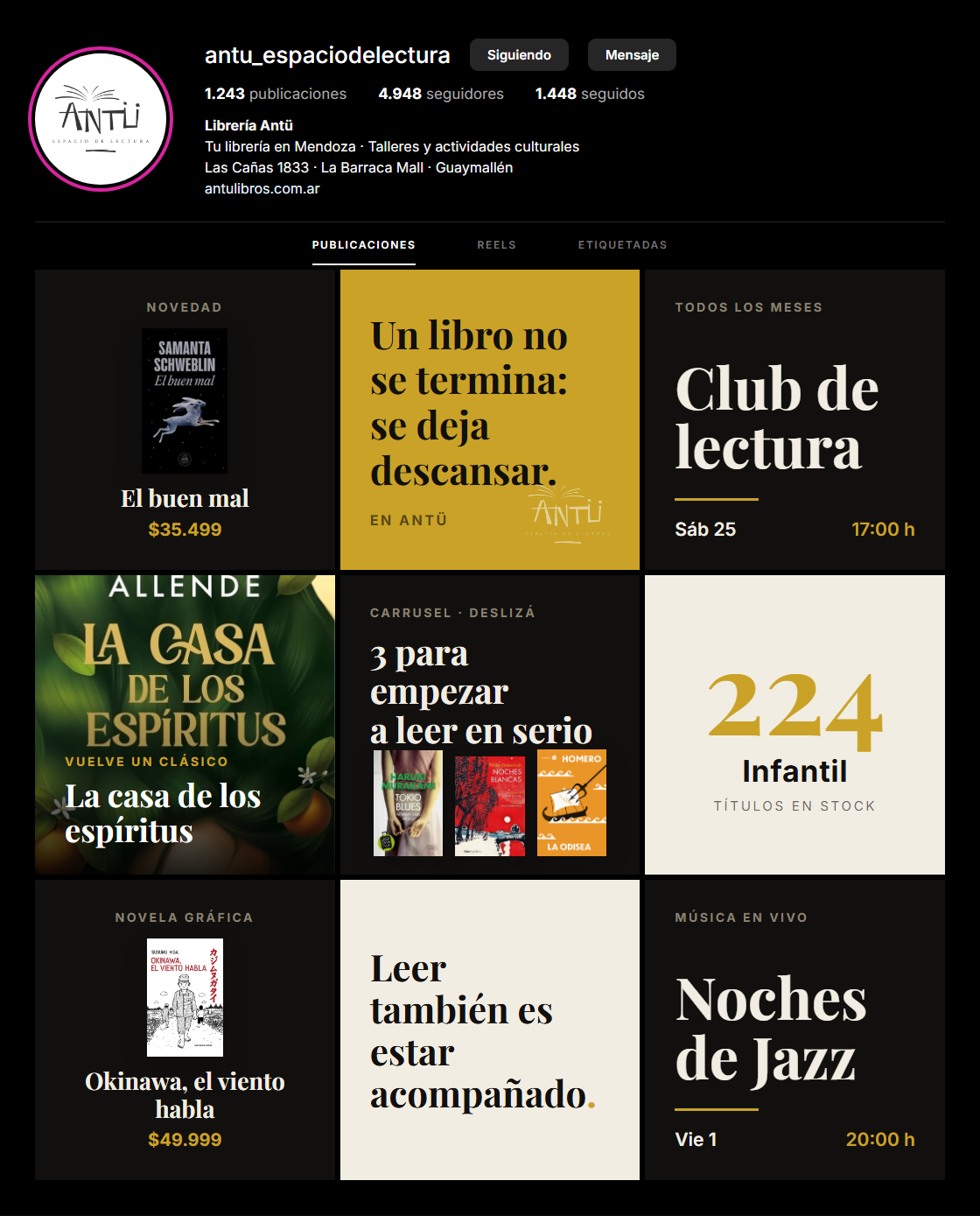 Feed de Instagram en el estilo Nocturno Literario
